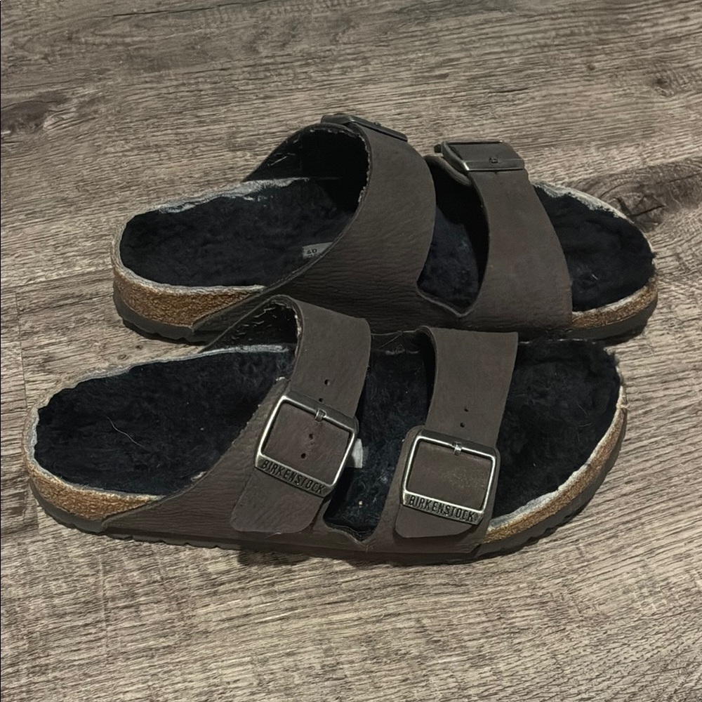 Birkenstock Black Shearling-Lined Sandals